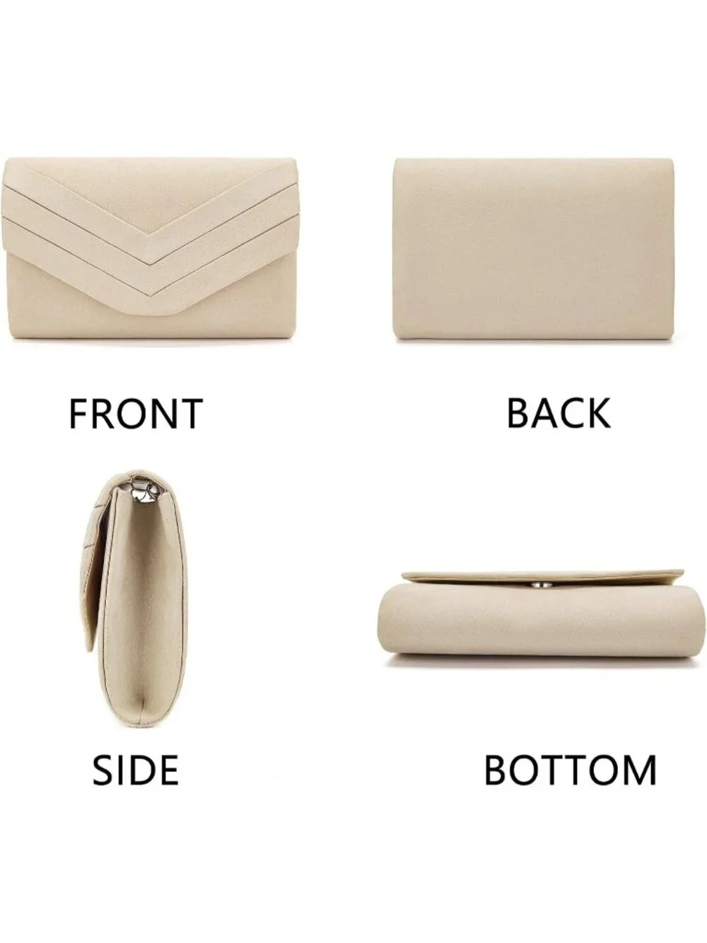 Women's Beige Suede Pleated Clutch Purse For Evening Cross Body Bag Chain